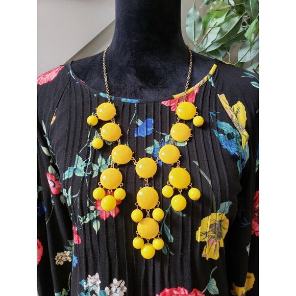 Old Navy Sheath Dress Women's Size Medium Black Floral Slit Sleeve Round Neck - Picture 2 of 14